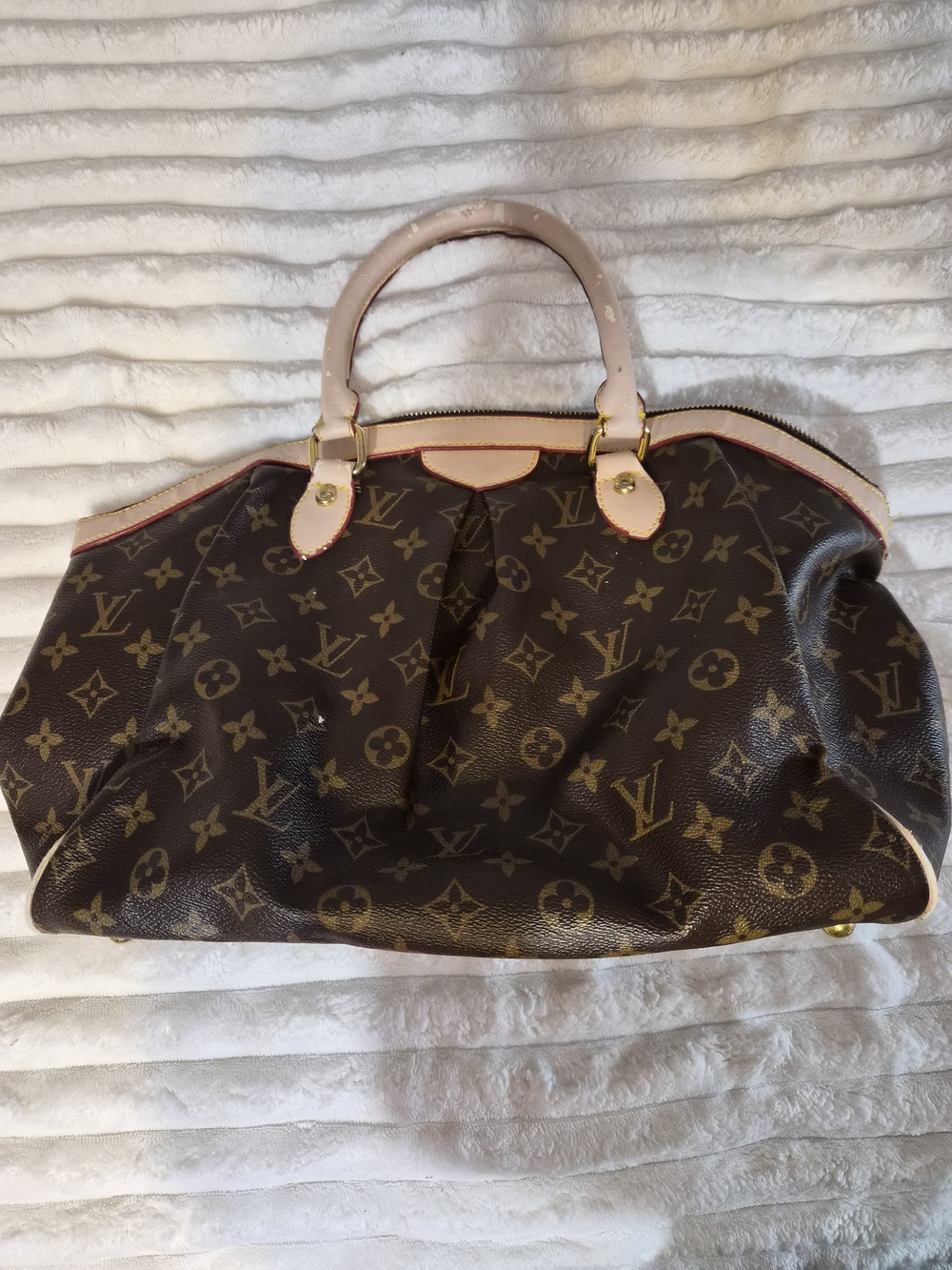 Louis Vuitton Brown Monogram Canvas Satchel with Pink Handles